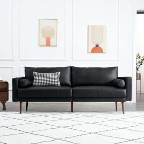 img 2 attached to Vonanda 3-Seater Faux Leather Sofa With Wood Grain Metal Legs And Bolster Pillows: An Elegant Addition To Your Living Room
