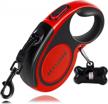 beastron upgraded retractable dog leash, 16" extra long tangle-free reflective nylon, small to medium dogs up to 110lbs, waste bags and dispenser included (red) logo