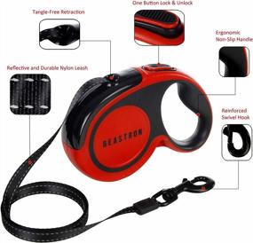 img 1 attached to Beastron Upgraded Retractable Dog Leash, 16" Extra Long Tangle-Free Reflective Nylon, Small To Medium Dogs Up To 110Lbs, Waste Bags And Dispenser Included (Red)