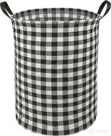 kunro large sized storage basket waterproof coating organizer bin laundry hamper for nursery clothes toys (black grid) логотип