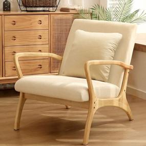 img 4 attached to CDCASA Mid-Century Modern Accent Chair с подушкой, 28,3-дюймовый длинный подлокотник, обитый льняной тканью, деревянный каркас, гостиная, спальня, балкон, кресло для чтения, набор из 1 кресла