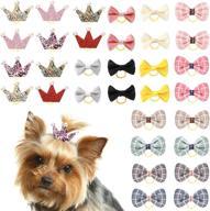 🐶 janinka 32 pcs dog hair bows grooming hair accessories for small dogs with rubber bands, plaid bowknot design – ideal for puppies, grown pets – cute pet hair bows for dogs логотип