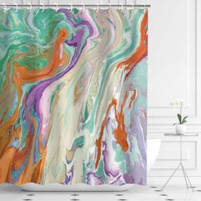 img 3 attached to LIVILAN Marble Shower Curtain, Abstract Shower Curtain, Colorful Shower Curtain, Watercolor Shower Curtain Set With 12 Hooks，Mixed Grey Purple Green Orange, 72 X 72 Inches