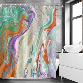 img 2 attached to LIVILAN Marble Shower Curtain, Abstract Shower Curtain, Colorful Shower Curtain, Watercolor Shower Curtain Set With 12 Hooks，Mixed Grey Purple Green Orange, 72 X 72 Inches