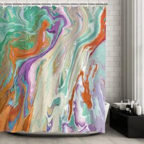 img 4 attached to LIVILAN Marble Shower Curtain, Abstract Shower Curtain, Colorful Shower Curtain, Watercolor Shower Curtain Set With 12 Hooks，Mixed Grey Purple Green Orange, 72 X 72 Inches