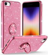 sparkling iphone se case 2022/2020, iphone 7/8 cover with diamond bumper and ring stand, glamorous phone case for women and girls, compatible with 4.7 inch iphone se 3rd / 2nd gen / 8/7, rose gold logo