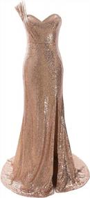 img 4 attached to MACloth Women Sequin One Shoulder Long Prom Dress For Bridesmaids - Split Evening Gown