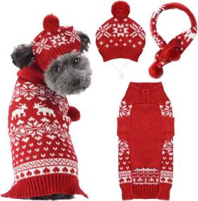 img 4 attached to ABRRLO Christmas Dog Costume 3 PCS Set Pet Hat Scarf Sweater Snowflake Knit Outfits Xmas Puppy Clothing Cat Holiday Clothes (Scarf + Hat + Sweater,S)