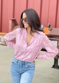 img 1 attached to Elegant Jacquard Chiffon Blouse For Women- Solid Color Long Sleeve Button Down Shirts By PRETTYGARDEN Tops