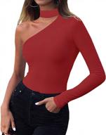 gembera women's sexy off-the-shoulder cutout long sleeve stretchy bodycon leotard bodysuit logo