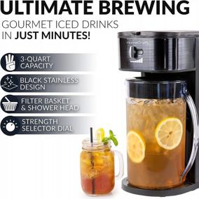 img 3 attached to HomeCraft HCIT3BS 3-Quart Black Stainless Steel Café' Iced Tea And Coffee Brewing System, 12 Cups, Strength Selector & Infuser Chamber, Perfect For Lattes, Lemonade, Flavored Water, Large Pitcher