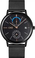 cke men's quartz wrist watch for dress with mesh stainless steel band, calendar, week display logo