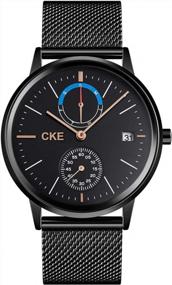 img 3 attached to Мужские кварцевые наручные часы CKE для платья с сетчатым ремешком из нержавеющей стали, календарем, индикатором недели