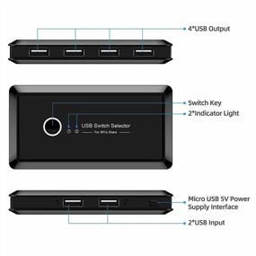 img 3 attached to 🔁 USB Переключатель селектора KVM Switch: делит 4 USB устройства, клавиатуру и мышь между 2 компьютерами | Переключение одной кнопкой | USB 2.0 хаб | Совместим с сканером, принтером | Включает в себя 2 шнура USB A to A