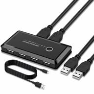 🔁 usb переключатель селектора kvm switch: делит 4 usb устройства, клавиатуру и мышь между 2 компьютерами | переключение одной кнопкой | usb 2.0 хаб | совместим с сканером, принтером | включает в себя 2 шнура usb a to a логотип