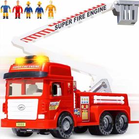 img 4 attached to Big Red Fire Truck Toy With Lights, Sounds & Folding Ladder - Perfect For Kids Age 3-8!