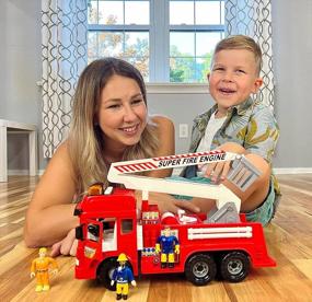img 3 attached to Big Red Fire Truck Toy With Lights, Sounds & Folding Ladder - Perfect For Kids Age 3-8!