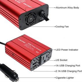 img 2 attached to 🚗 Portable 150W Car Power Inverter: 12V to 110V DC to AC Converter, Dual USB Charger and Cigarette Lighter Plug Outlet