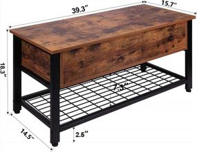 img 3 attached to Rustic Brown Industrial Storage Bench With Lift Top Shoe Storage For Entryway, Dining Room, Hallway, And Living Room - Metal Frame
