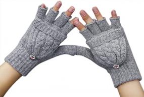 img 4 attached to Winter Wool Knit Fingerless Gloves With Convertible Mitten Cover For Women And Girls, Warm And Cozy