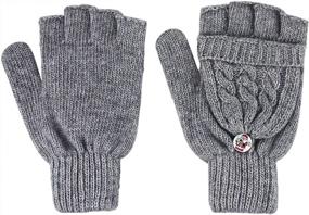 img 2 attached to Winter Wool Knit Fingerless Gloves With Convertible Mitten Cover For Women And Girls, Warm And Cozy