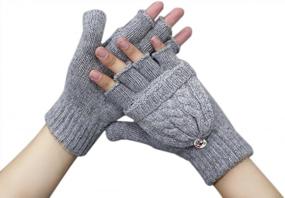 img 3 attached to Winter Wool Knit Fingerless Gloves With Convertible Mitten Cover For Women And Girls, Warm And Cozy