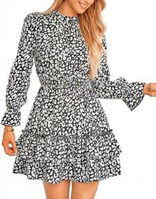 img 4 attached to Floral Print Long Sleeve Ruffle Dress With Mock Neck, Elastic Waist, And Pockets For Women By LANISEN