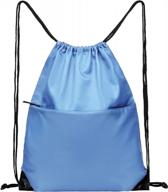 большой водостойкий рюкзак на шнурке с застежкой-молнией — идеальный спортивный рюкзак для мужчин и женщин нежно-голубого цвета — бренд buyagain логотип