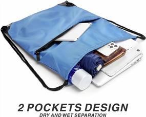 img 1 attached to Большой водостойкий рюкзак на шнурке с застежкой-молнией — идеальный спортивный рюкзак для мужчин и женщин нежно-голубого цвета — бренд BuyAgain