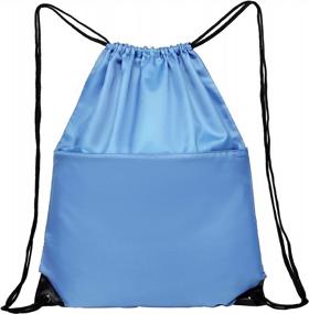 img 3 attached to Большой водостойкий рюкзак на шнурке с застежкой-молнией — идеальный спортивный рюкзак для мужчин и женщин нежно-голубого цвета — бренд BuyAgain