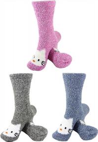 img 4 attached to Value Pack Of Cute Animal Face Non-Slip Fuzzy Crew Winter Home Socks By BambooMN - Super Soft & Warm!