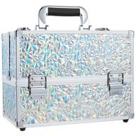 extra large 12" makeup case w/ lockable keys - 6 trays & glitter silver finish логотип