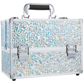 img 4 attached to Extra Large 12" Makeup Case W/ Lockable Keys - 6 Trays & Glitter Silver Finish