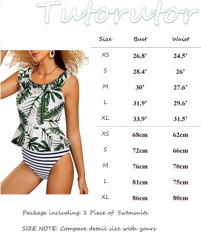 Tutorutor Women High Waisted Swimsuits Peplum Tankini Set Ruffle Floral  Print Teen Spaghetti 2 Piece Halter Bikini