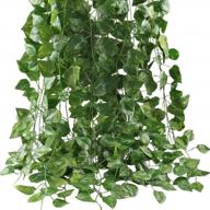 artificial hanging vines, 12 pack 84 feet fake green leaf garlands home office garden outdoor wall greenery cover jungle party decoration logo