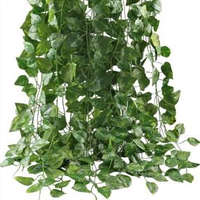 img 4 attached to Artificial Hanging Vines, 12 Pack 84 Feet Fake Green Leaf Garlands Home Office Garden Outdoor Wall Greenery Cover Jungle Party Decoration