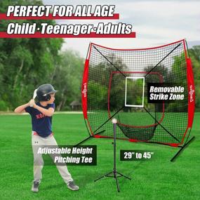img 2 attached to Portable 7×7Ft Baseball And Softball Practice Net For Hitting, Pitching, And Batting Training With Backstop, Batting Tee, Strike Zone, Bow Frame, And Carry Bag - Ideal For Perfecting Your Game