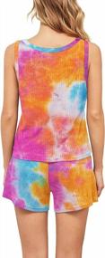 img 3 attached to DEARCASE Women'S Waffle Knit Sleeveless Top And Shorts Tie Dye Nightwear Lounge Pajama Set With Pockets