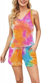 img 1 attached to DEARCASE Women'S Waffle Knit Sleeveless Top And Shorts Tie Dye Nightwear Lounge Pajama Set With Pockets