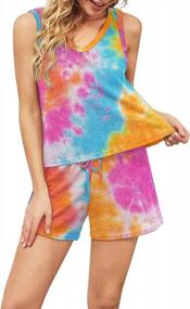 img 2 attached to DEARCASE Women'S Waffle Knit Sleeveless Top And Shorts Tie Dye Nightwear Lounge Pajama Set With Pockets