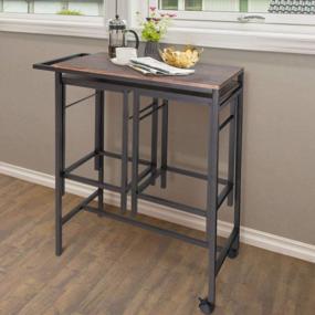 img 2 attached to 🍽️ Enhance Your Kitchen with the Zenvida 3 Piece Pub Table Set: Space-Saving and Stylish Breakfast Cart with 2 Stools and Mobile Kitchen Island