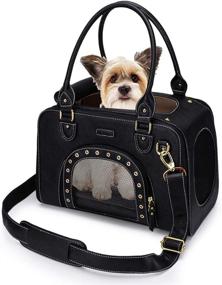 img 4 attached to 🐾 PetsHome Dog Carrier Purse: Foldable Waterproof Premium Leather Travel Bag for Cat and Small Dog - Small Black, Ideal for Home & Outdoor