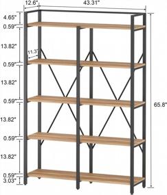 img 3 attached to Stylish And Functional Industrial Bookshelf For Any Room - BON AUGURE 5 Tier Rustic Wood And Metal Shelving Unit In Vintage Oak (43 Inches Wide)