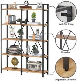 img 1 attached to Stylish And Functional Industrial Bookshelf For Any Room - BON AUGURE 5 Tier Rustic Wood And Metal Shelving Unit In Vintage Oak (43 Inches Wide)