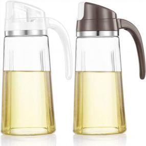 img 4 attached to 🍶 Marbrasse Auto Flip Olive Oil Dispenser Bottle - 20 OZ Leakproof Condiment Container with Automatic Cap and Stopper - Non-Drip Spout - Non-Slip Handle - Ideal for Kitchen Cooking - 2 Pack (White+ Brown)