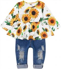 img 4 attached to Baby Girl Floral Long Sleeve Pant Set Ruffle Top Outfit Clothes Girls Cute Flower