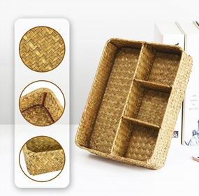 img 2 attached to GZHOK Hand-Woven Wicker Rattan Storage Baskets - Divided Drawer Organizer, 26X20XH6Cm/10.2X7.9X2.4In