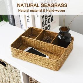 img 1 attached to GZHOK Hand-Woven Wicker Rattan Storage Baskets - Divided Drawer Organizer, 26X20XH6Cm/10.2X7.9X2.4In