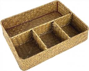 img 3 attached to GZHOK Hand-Woven Wicker Rattan Storage Baskets - Divided Drawer Organizer, 26X20XH6Cm/10.2X7.9X2.4In