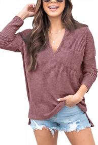 img 4 attached to Womens Mulberry Waffle Knit Oversized V Neck Sweater: Long Sleeve Off The Shoulder Top By PINKMSTYLE - Size Medium